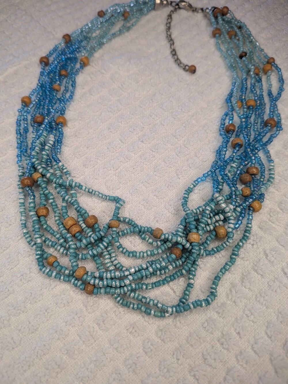 Multi Strand Sea Bead Necklace With Wood Accent Beads - Picture 2 of 9